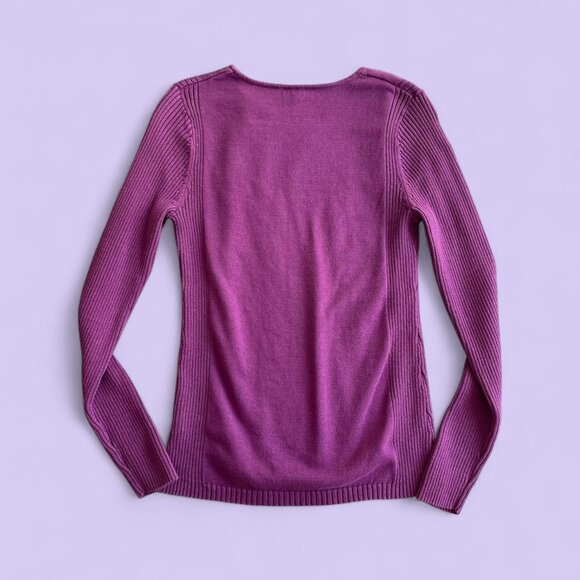 Vintage Y2K Magenta Ribbed Sweater Relativity M | Cozy Minimalist Knit Top - Picture 4 of 8
